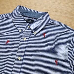 Chaps Button Down Shirt Men M Blue Striped Lobster Seersucker Short Sleeve